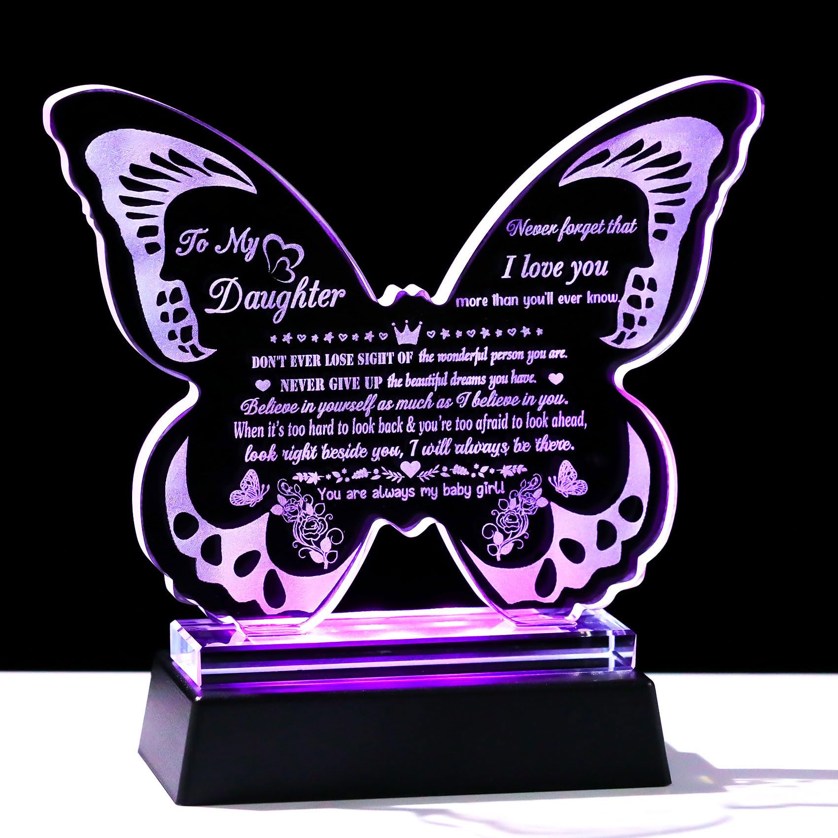 Papillon en cristal avec base LED Ornalrist de 13,6 cm, cadeau d'exception pour fille - 7