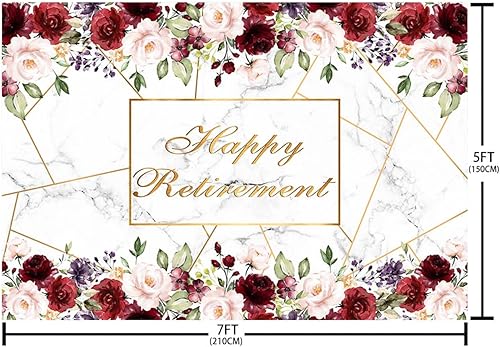 Miniatura 5 de Telón de fondo de feliz jubilación de 7 x 5 pies, mármol rojo y blanco, oro rosa, flores rojas, fondo de fotografía de mujeres ancianas, dama,