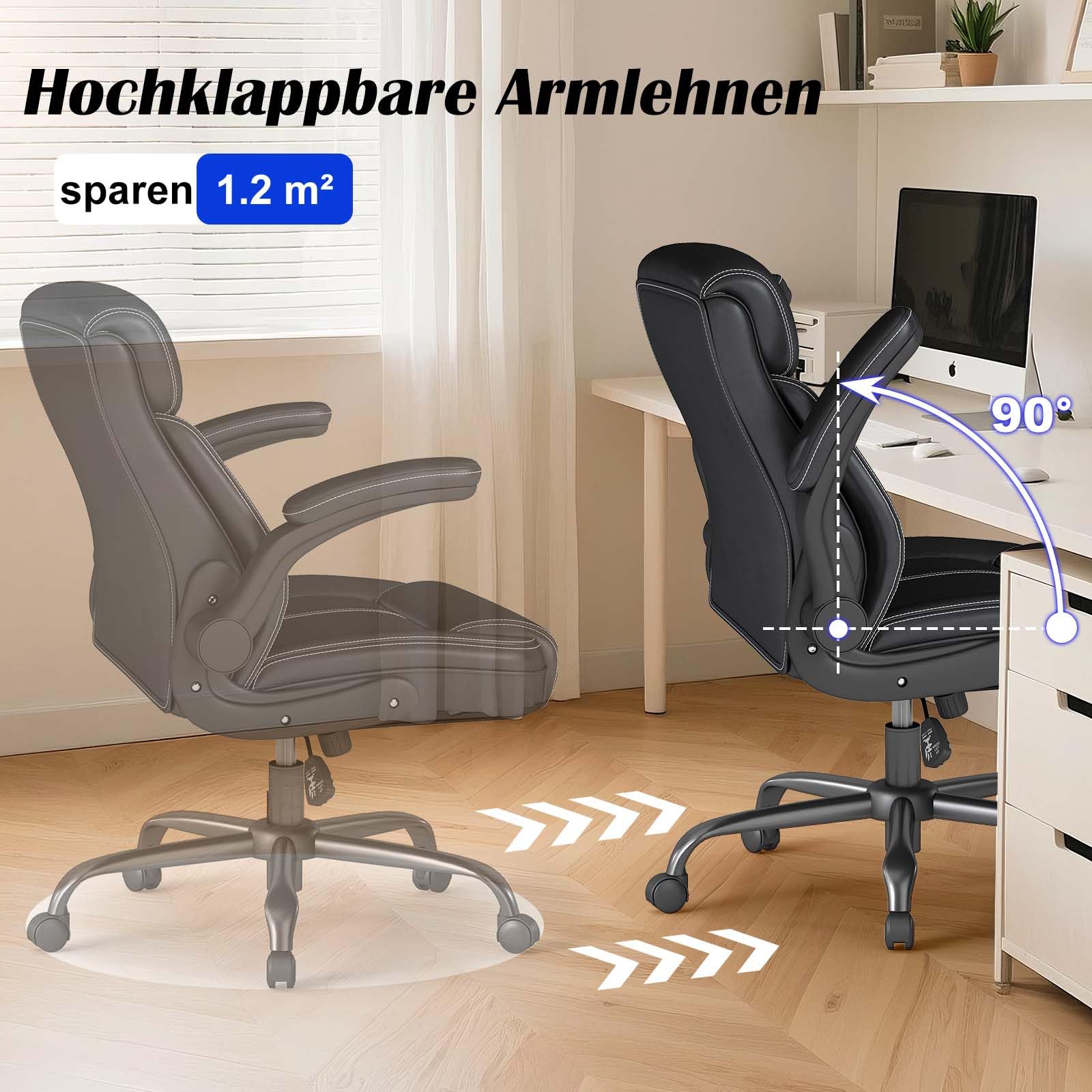 AnyGod Ergonomischer Bürostuhl, Chefsessel aus Kunstleder mit Hochklappbaren Armlehnen, Drehstuhl Schreibtischstuhl Höhenverstellbar, Belastbar bis 136 kg, für Homeoffice und Büro