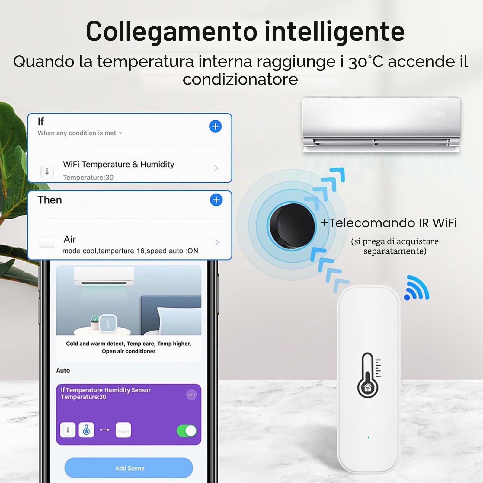 Termometro Igrumetro Smart,Sensore di temperatura e umidità interno con doppia modalità WiFi e Bluetooth,Monitor di temperatura ambiente con app,Archiviazione dati per casa,serra,garage e cantina.4PCS