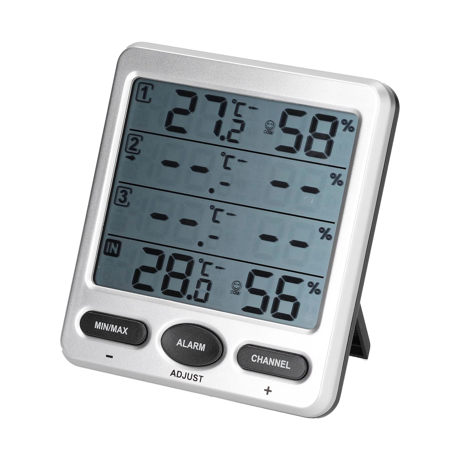 Innen- und Außenthermometer-Hygrometer mit 3 Fernsensoren, LCD-Digital-Temperatur-Feuchtigkeitsmonitor mit Scroll-Modus und Alarm, 433-MHz-Funkübertragung bis zu 100 m