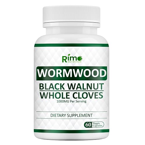 Rimo Nutrition Wormwood Black Walnut Clove Capsules - Cleanse, Detox, Intestinal Guard Formula Supplement for Humans, with Wormwood herb, Black Walnut Extract Combination, 60 Capsules Non-GMO