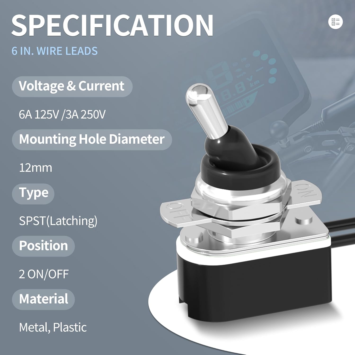 RVBOATPAT 4PCS Waterproof Toggle Switch 12V, SPST 2 Pin On Off Heavy Duty DC 12V 10A, Electrical Switch with 6 inch Wire Leads for Marine, Boat, Car