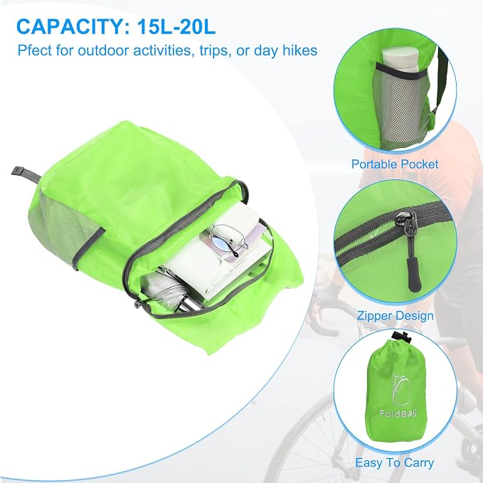 Mochila Plegable Ligera PATIKIL 15-20L Verde miniatura 3