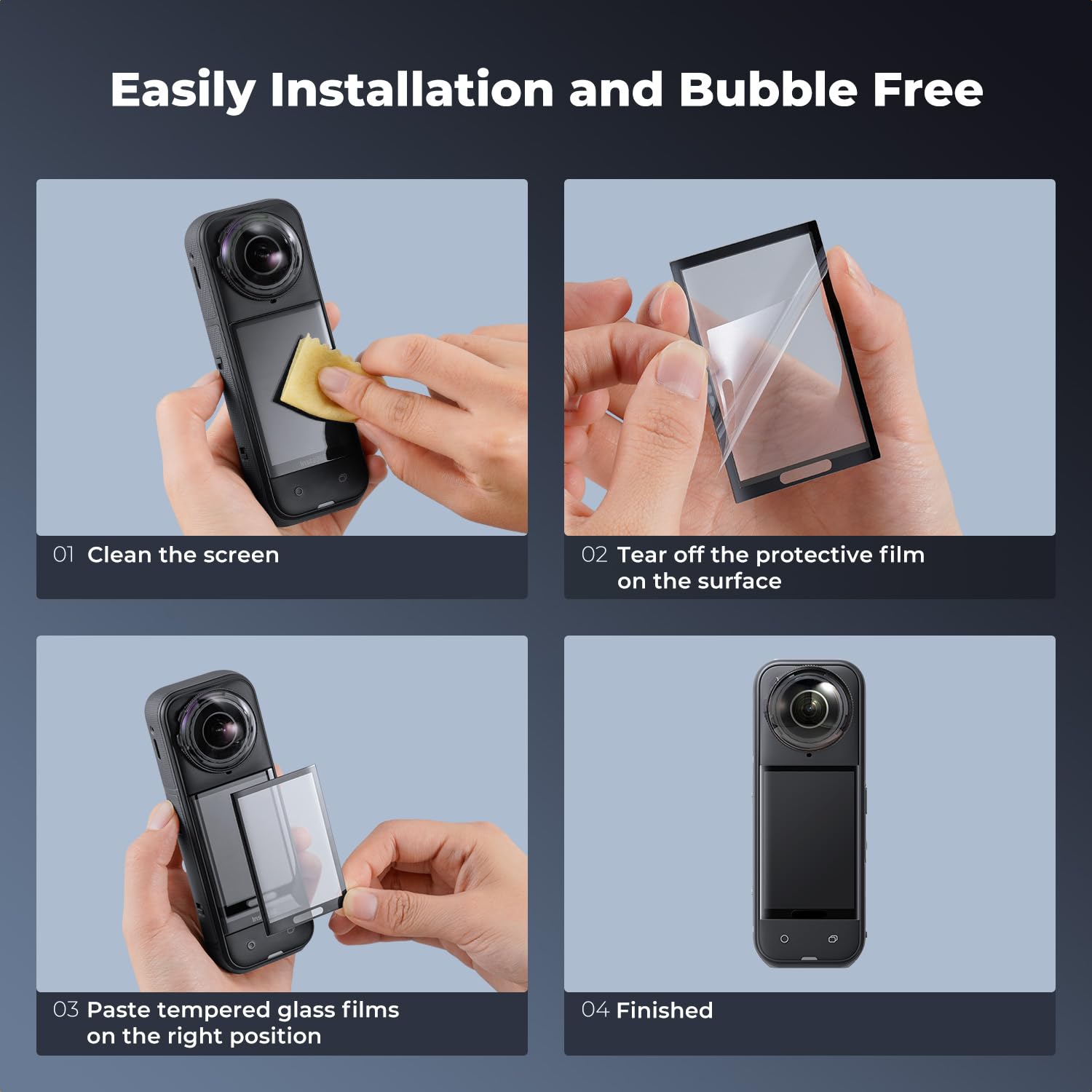 K&F Concept Osłona ekranu do akcesoriów Insta360 X5 (3 sztuki), folia ochronna ze szkła hartowanego do Insta360 X4/Insta 360 X5, Ultra HD, twardość 9H, odporna na zarysowania