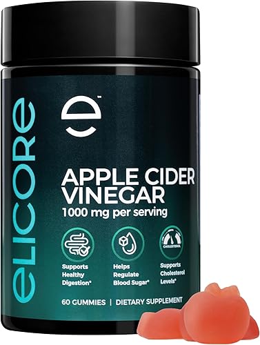 Apple Cider Vinegar Gummies 1000mg Metabolism Booster ACV Gummies with Vitamin B12 – Supports Weight Management, Digestion, & Heart Health – Non-GMO Dietary Supplements, 60 Count