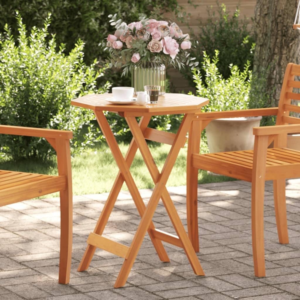 SXZenSpace Foldable Acacia Garden Coffee Table 60x75 cm, Rustic Outdoor Bistro Side for Patio, Small Balcony or Camping, Solid Wood Folding Furniture