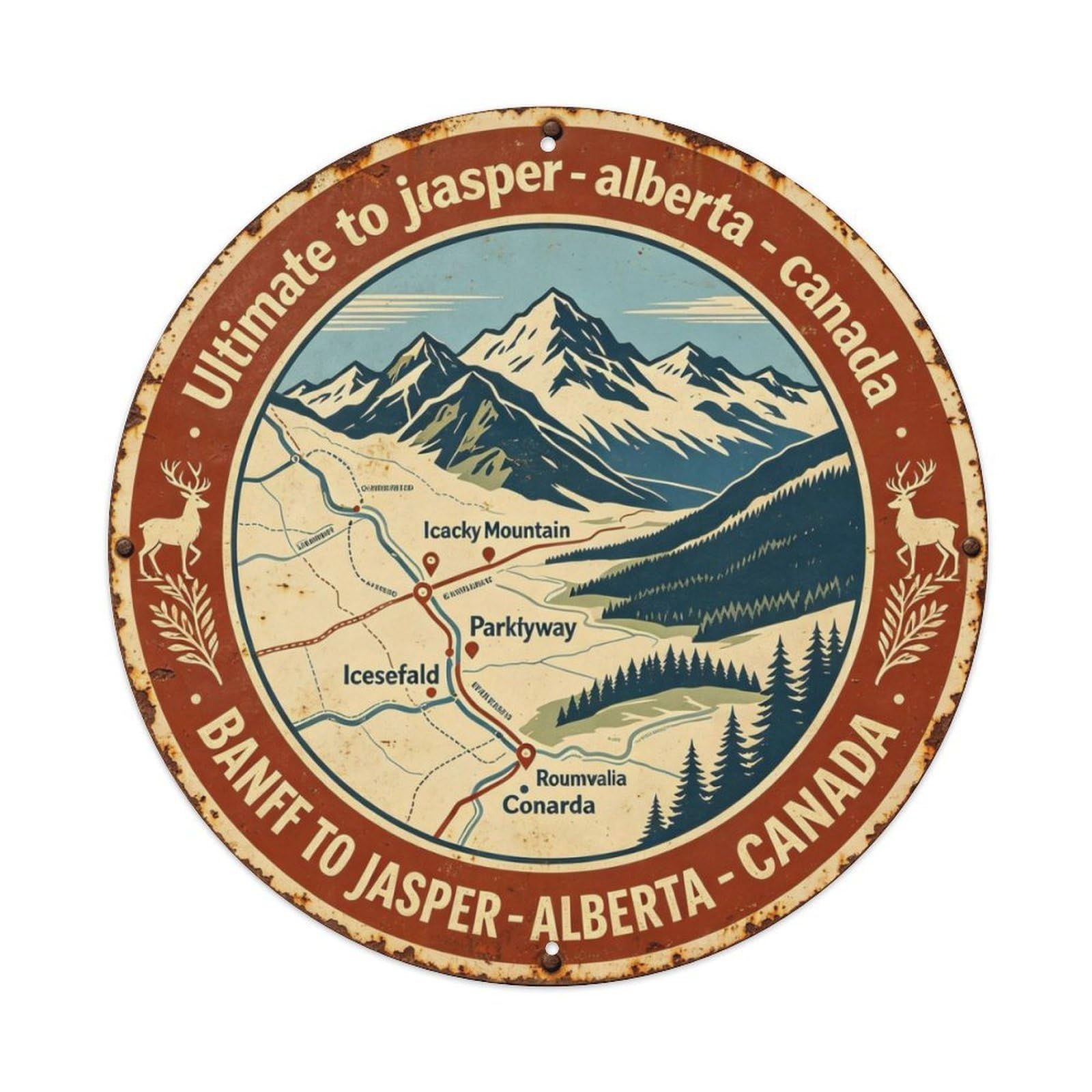 Banff To Jasper - Alberta Metal Tin Sign Plaque
