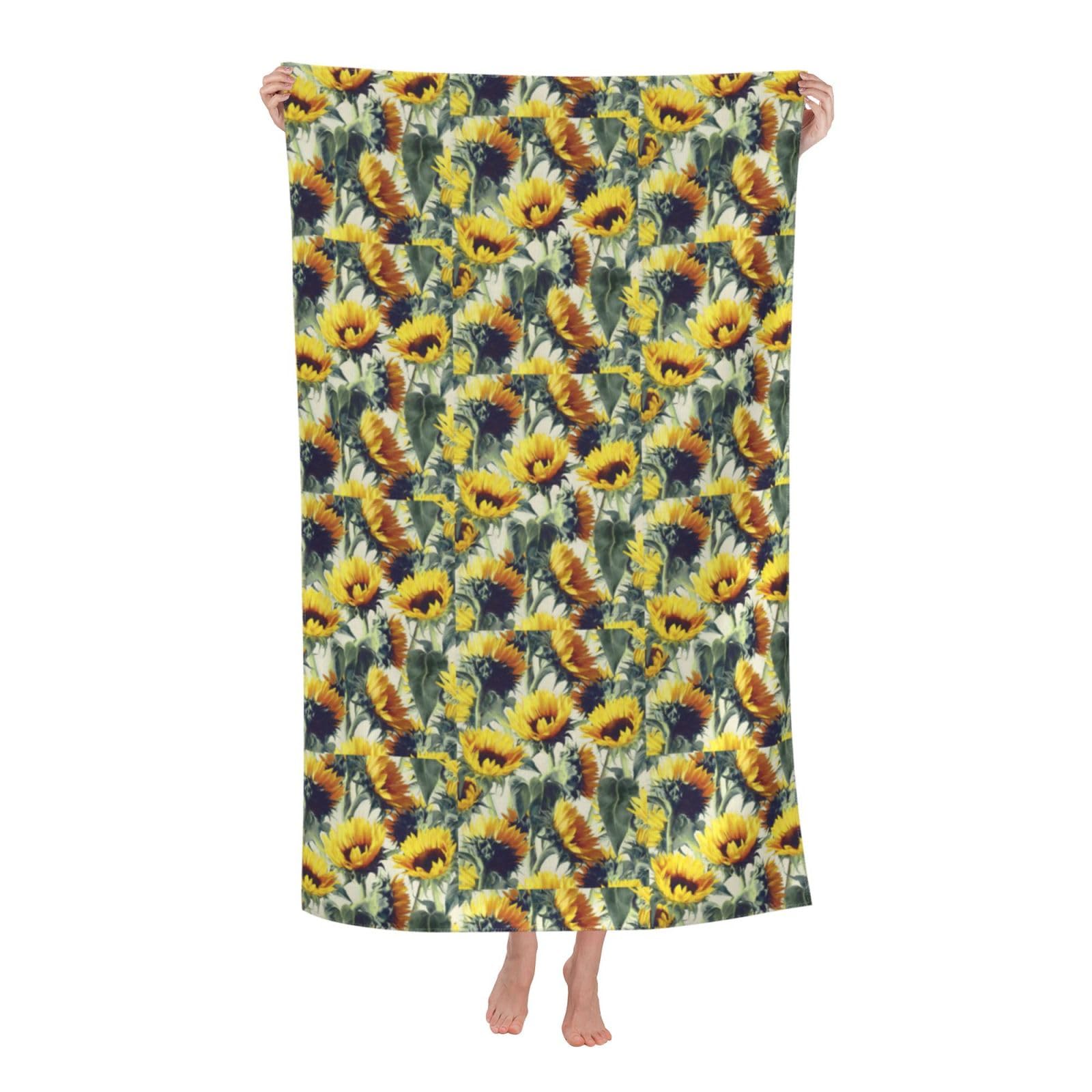CHAbu Sunflower1 Adult Beach Towels Microfibre Quick Dry Lightweight Beach Travel Swimming Camping Yoga Fitness