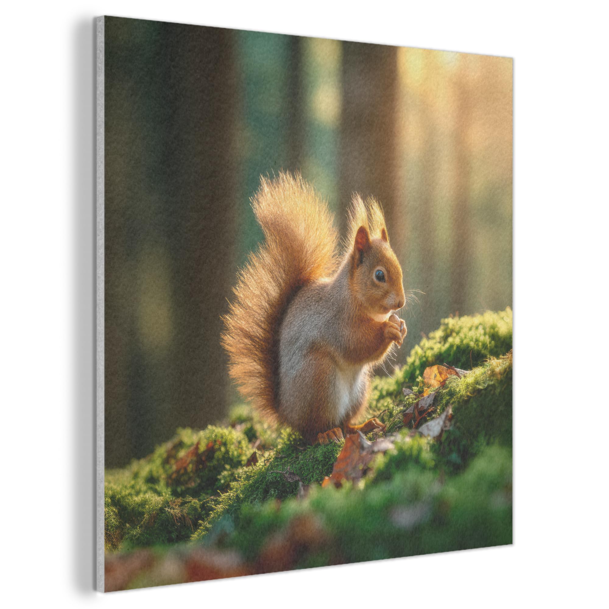MuchoWow© Felt Panel 50x50 cm Framed Design Print Accent Interior Wallart Decoration Wall Art Squirrel - Nut - Grass