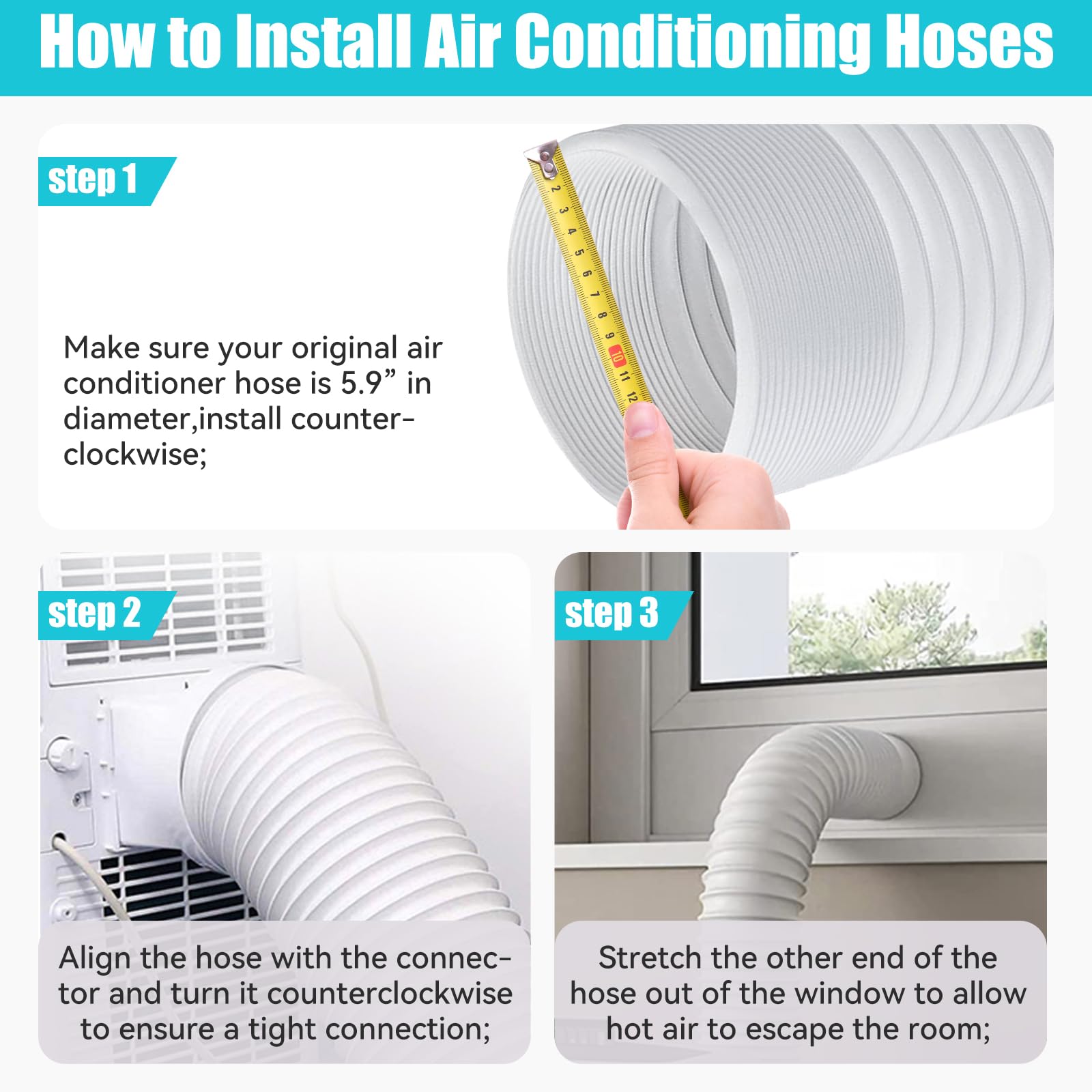 Escape de manguera de aire acondicionado portátil: reemplazo universal de escape de CA de 5.9 pulgadas (6 pulgadas) de diámetro de longitud a 6.56 pies en sentido antihorario  piezas de aire 5