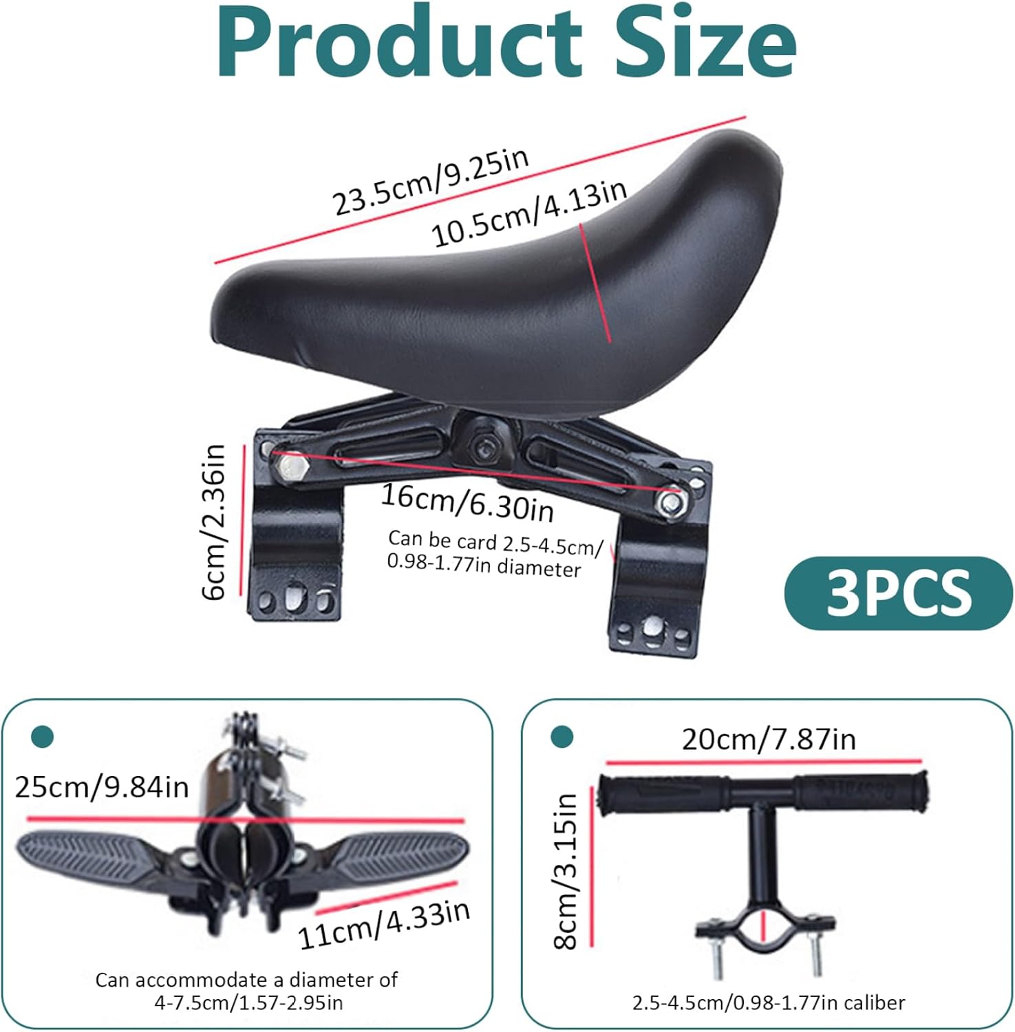 Kids Bike Seat, Front Mounted Child Bike Seat with Foldable Foot Pedals and Non Slip Handlebar, Detachable Cycling Attachment for Kids