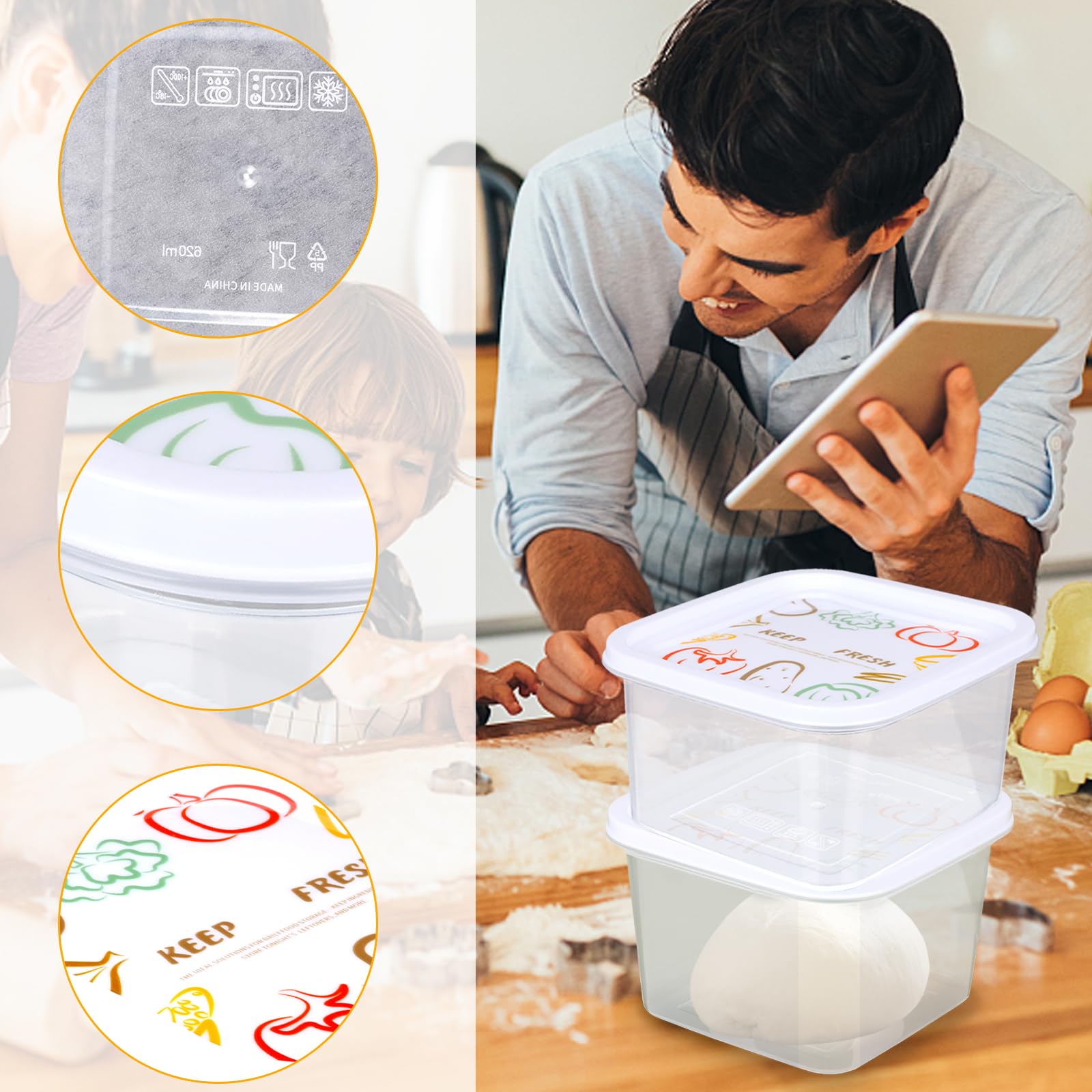 Pizzateig-Gärbox - Set mit 12 stapelbaren Teiggärbehältern mit Deckel für Teig in Familiengröße