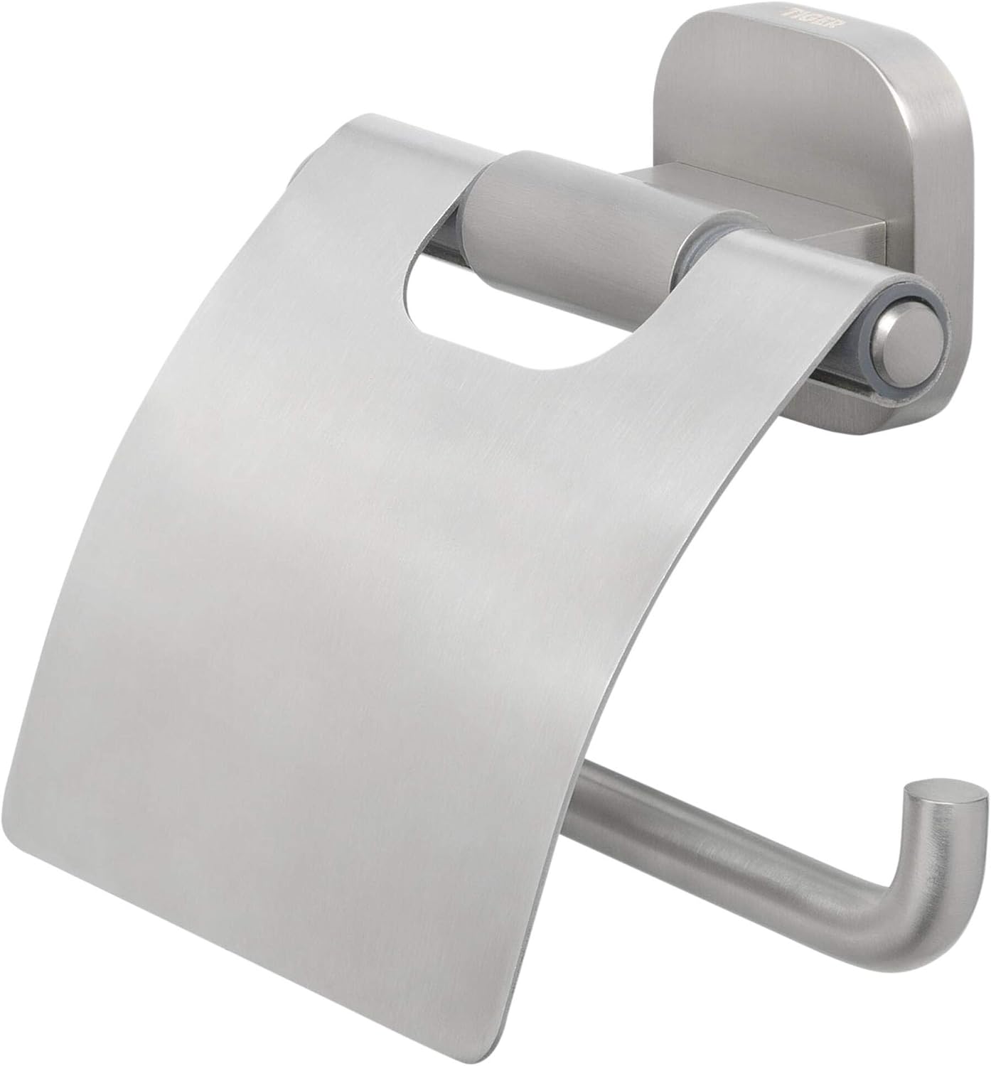 Tiger Ramos Toilet Roll Holder with Cover, Stainless Steel Brushed, 13.6 x 12.2 x 4.8 cm