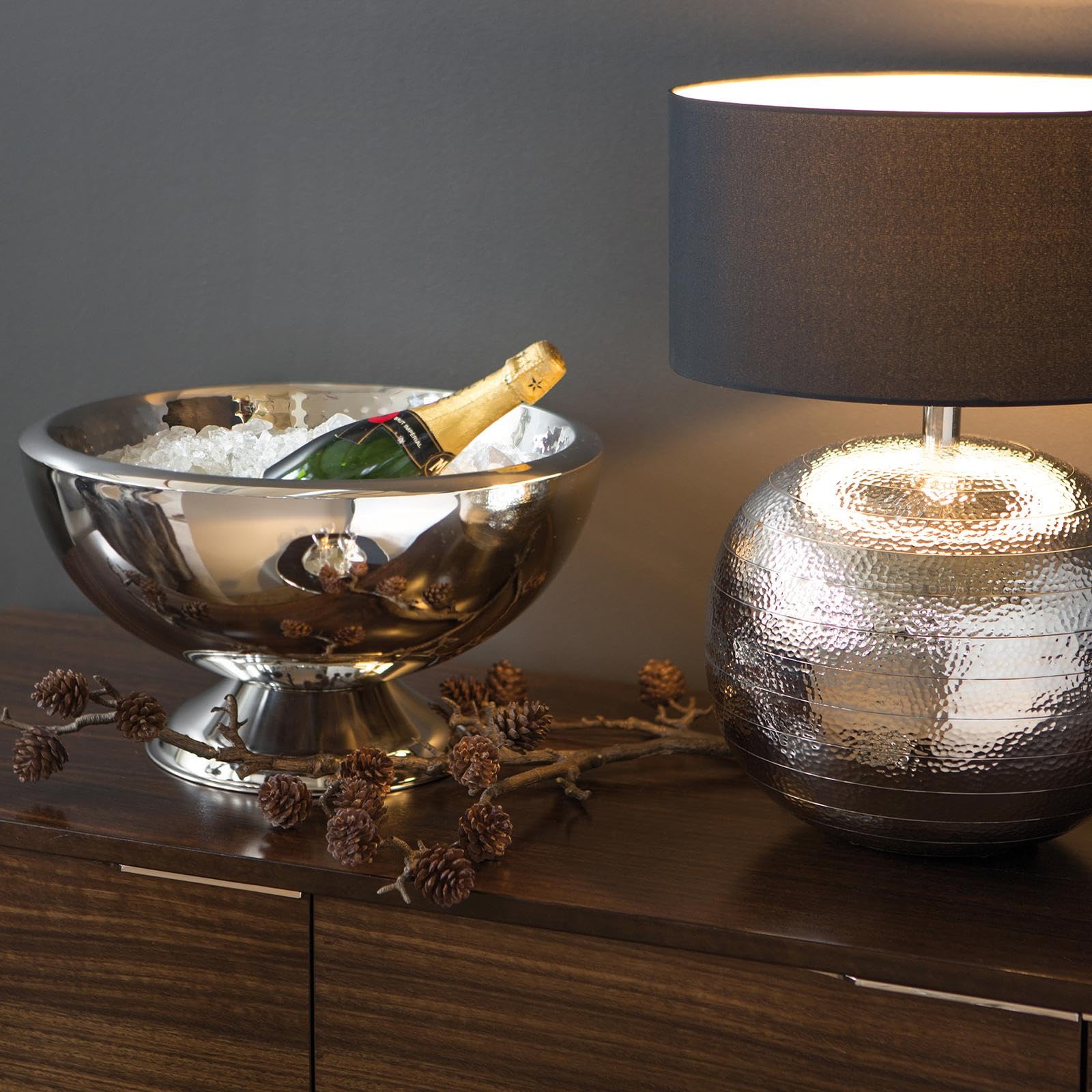 FINK Sektkühler Edelstahl doppelwandig Punchbowl Champagnerkühler groß Ø 43 cm Höhe 25 cm – Sektkühler Schale groß für Champagner Sekt Prosecco Wein – Tischdekoration Hochzeit Hochzeitsdeko