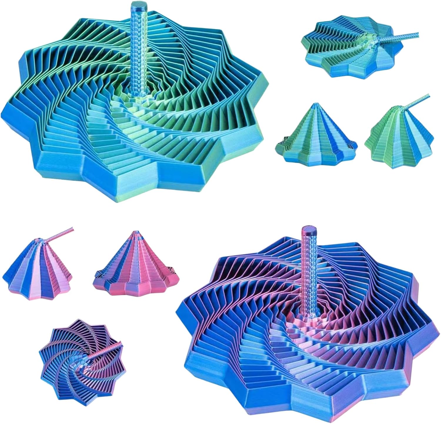 2 PCS Fidget Star 3D Printed Sensory Fidgets for Adults, Expandable Star Spiral with Handles, Colorful Fractal Stress Relief Gadget for Office Desk, Anxiety Relief Gifts for Men Women with ADHD