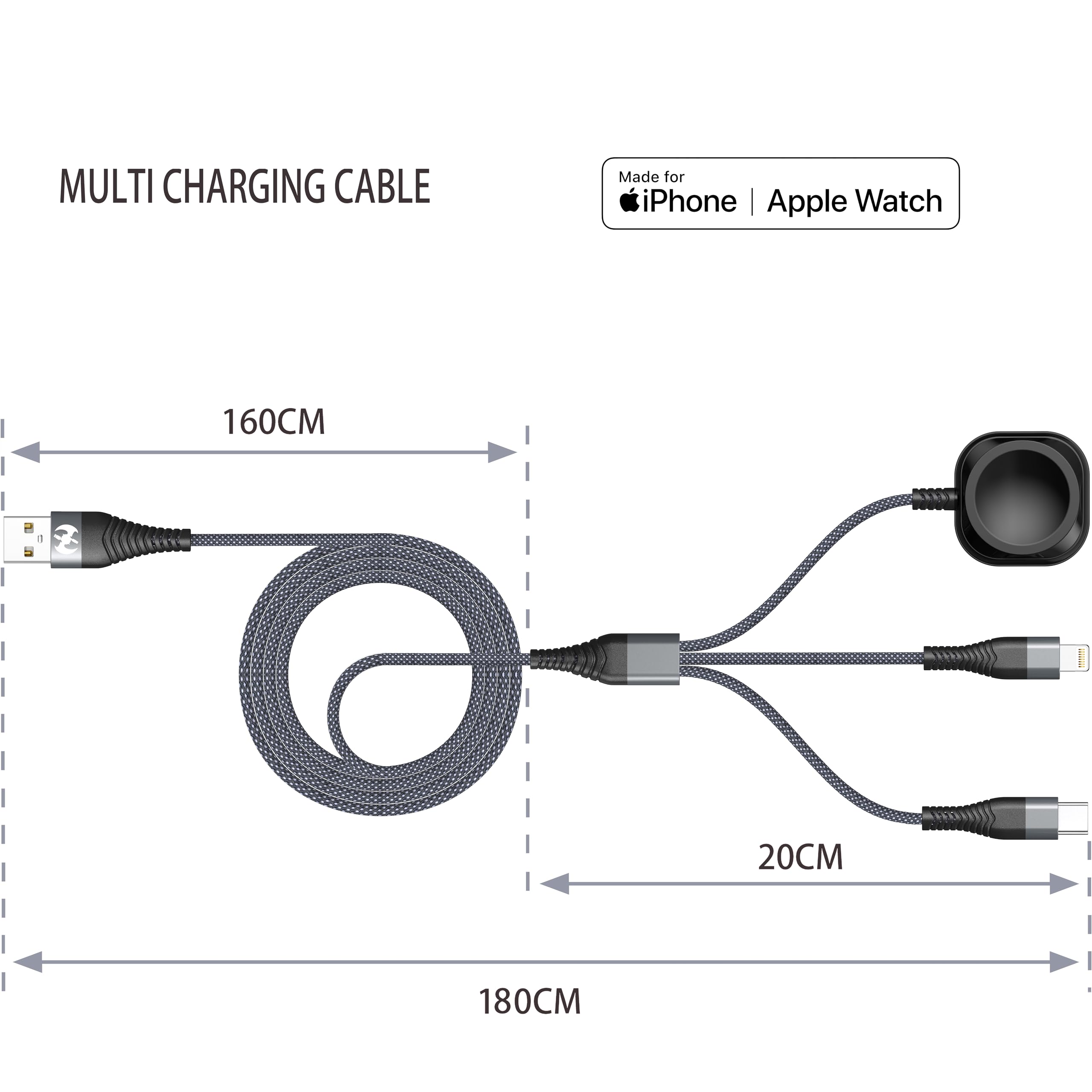 Apple Watch Charger,Multi Charging Cable 6FT Travel Essentials Nylon Braided Lightning Type C USB Cord iWatch Wireless Charger 3 in 1 Charging Wire Universal for Apple iPhone Android Phone and iWatch
