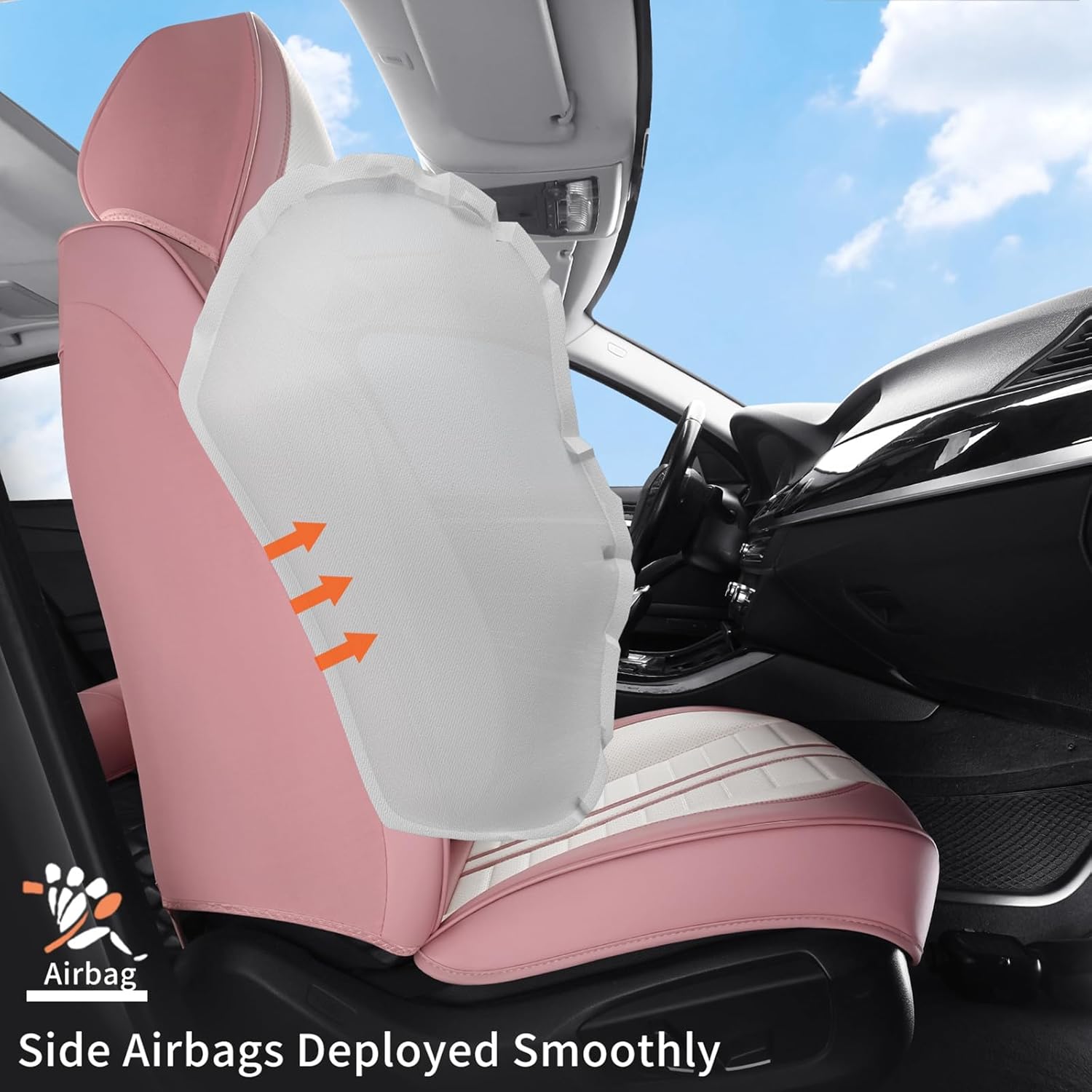 Car Seat Covers Full Set with Waterproof Leather, Luxury Universal Automotive Vehicle Cover for Cars SUV Pick-up Truck, Heavy Duty Seat Protector Car Interior Accessories (Pink White)