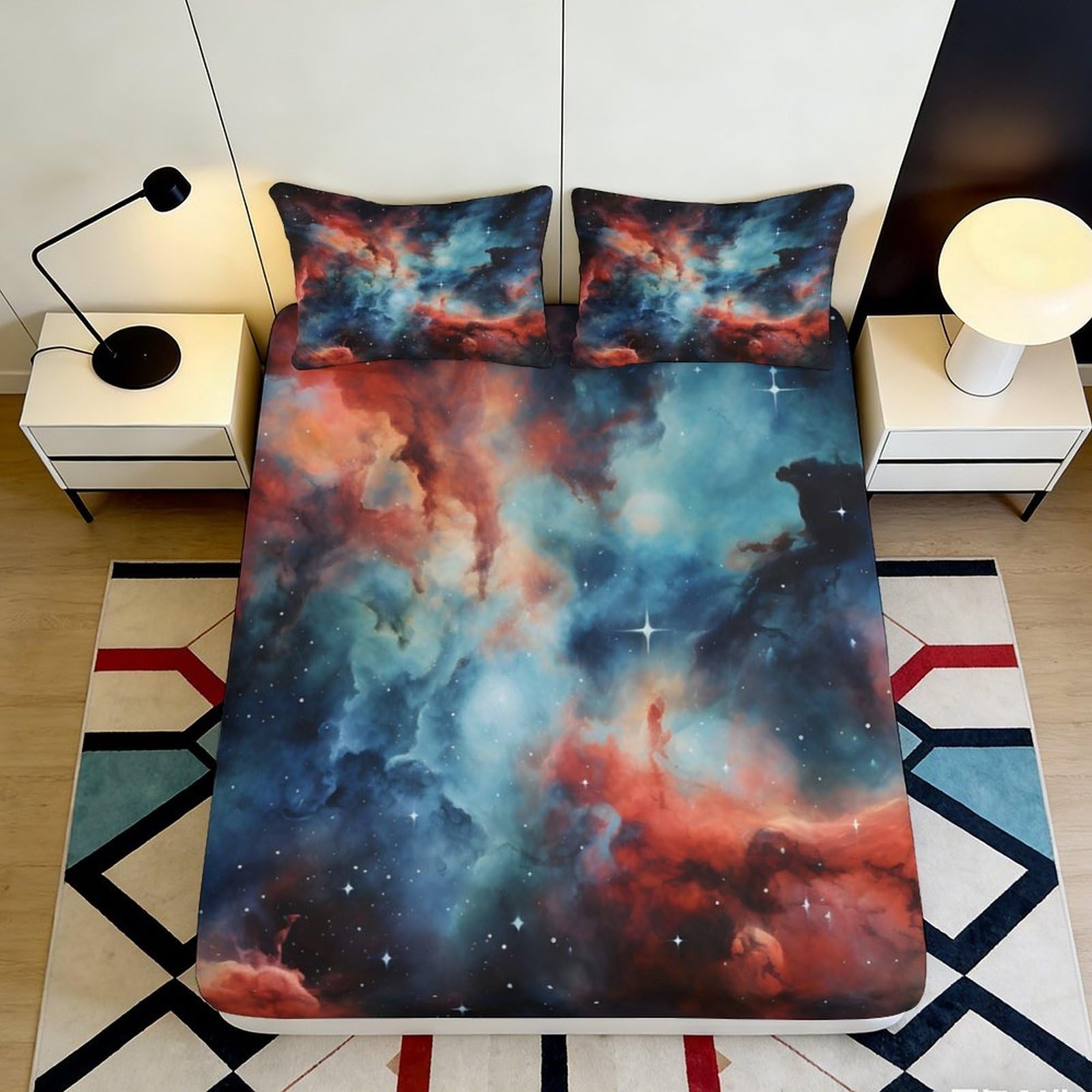 Jqzkxnhpbr Style-2 3D Printed Galaxy Starry Sky Fitted Sheet Microfiber Soft Breathable Cosmic Nebula Mattress Cover For Bedroom Decor 90X200x25cm