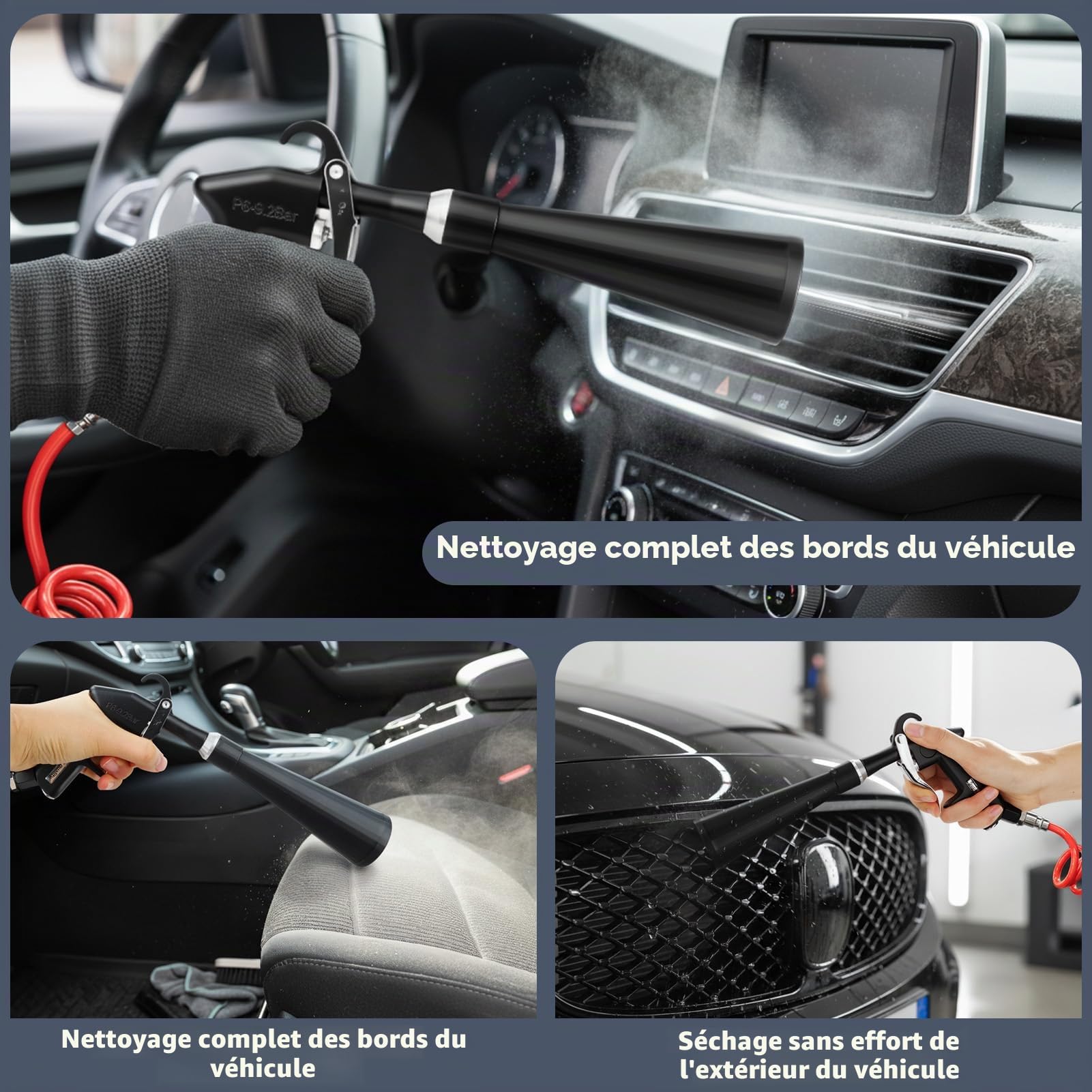 Pistolet de nettoyage à air comprimé, pistolet à air comprimé turbo pour voiture, pistolet de soufflage à air sec avec poignée ergonomique, pistolet à air comprimé précis pour sièges, jantes, moteur