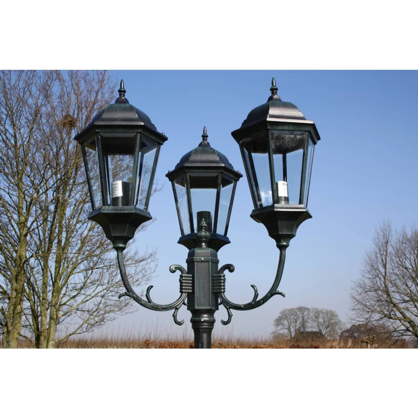 Farola de jardín 3 brazos, XIAOGUANG Farolas Exterior Jardin, Farolas Jardin, Lampara De Jardin, 230 cm verde oscuro/negro aluminio