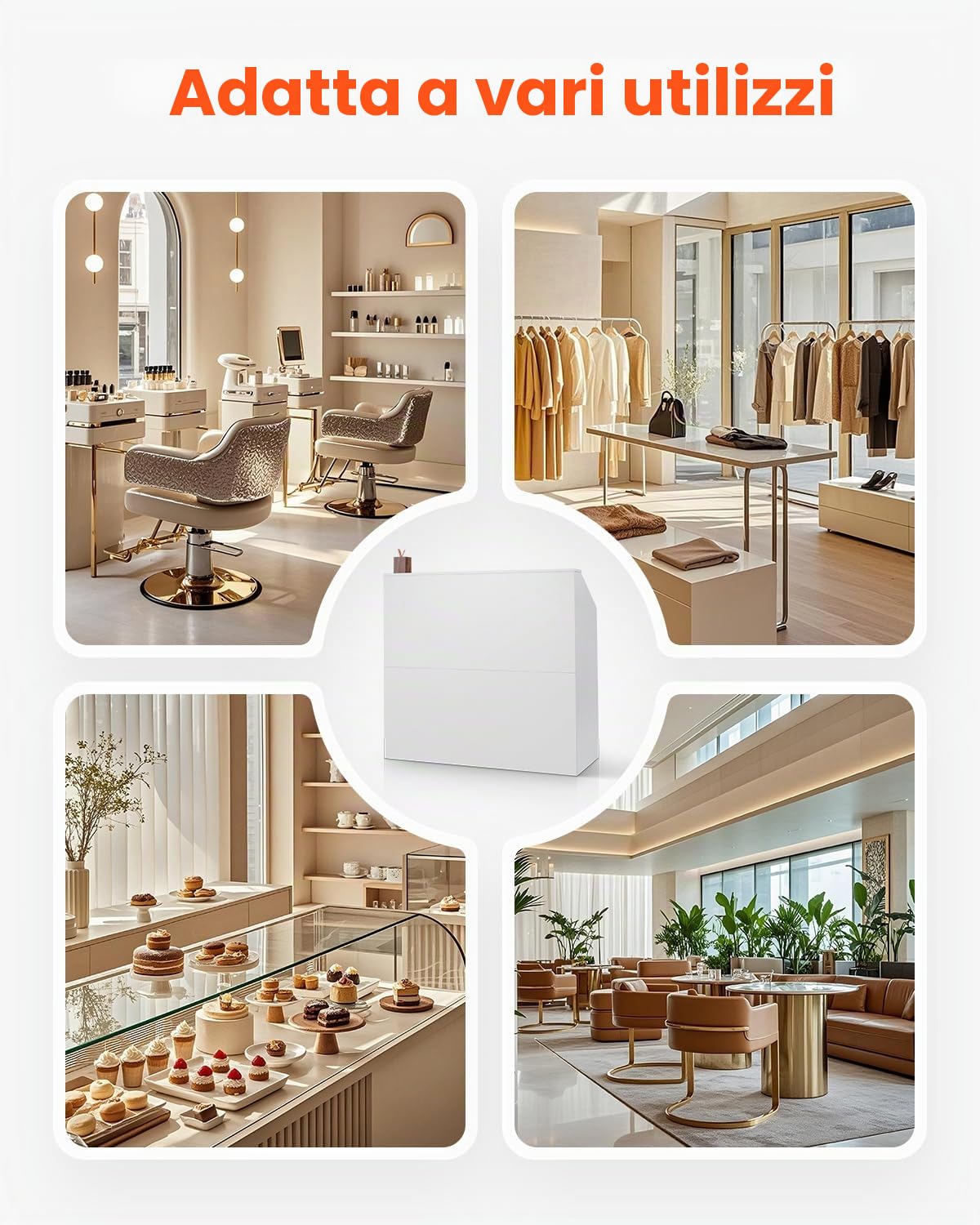 VEVOR Banco Reception 1180 x 500 x 1115 mm Tavolo da Banco Rettangolare, Tavolo di Vendita per Ufficio, Reception per Ufficio, per Cassa, Hall, Salone di Bellezza, Facile da Installare, Bianco
