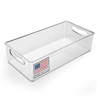 Pikanty - 11-Inch Refrigerator Organizer Bin with Handles - Clear Plastic Storage for Fridge, Pantry, or Countertop - Dishwasher Safe - Made in the USA
