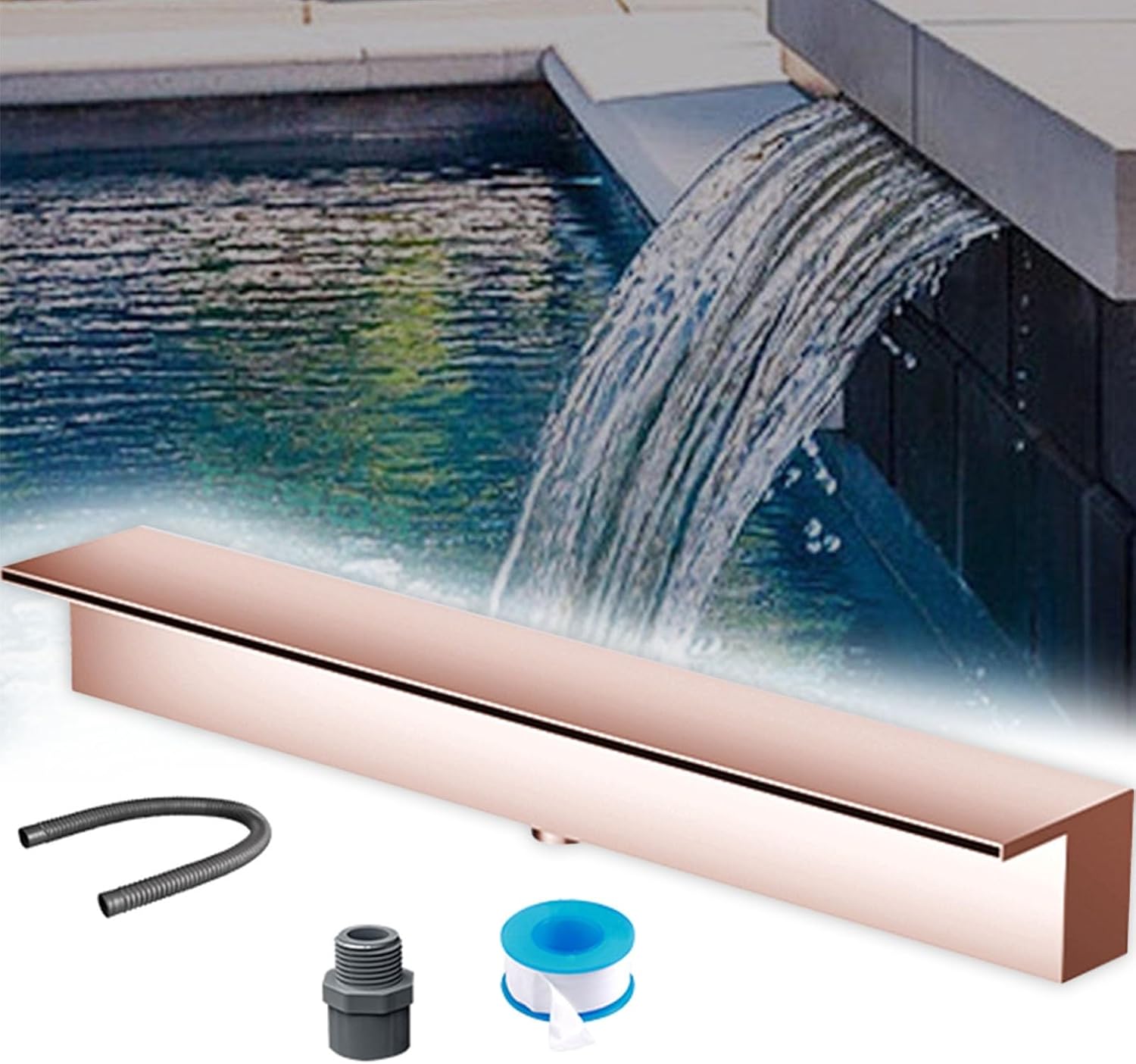 Customizable Stainless Steel Waterfall Spillway Box with Water Curtain Outlet for Pool, Pond, and Backyard Water Feature Installation