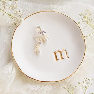COLLECTIVE HOME Ceramic Jewelry Tray 4.75" White - Decorative Trinket Dish for Rings Earrings Keys - Ideal Gift for Women Birthday Mother's Day