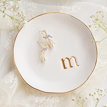 COLLECTIVE HOME - Ceramic Jewelry Tray, Decorative Trinket Dish for Rings Earrings Necklaces Bracelet Watch Keys, Birthday Mother's Day Christmas Gift for Women, 4.75, White Surface (M)