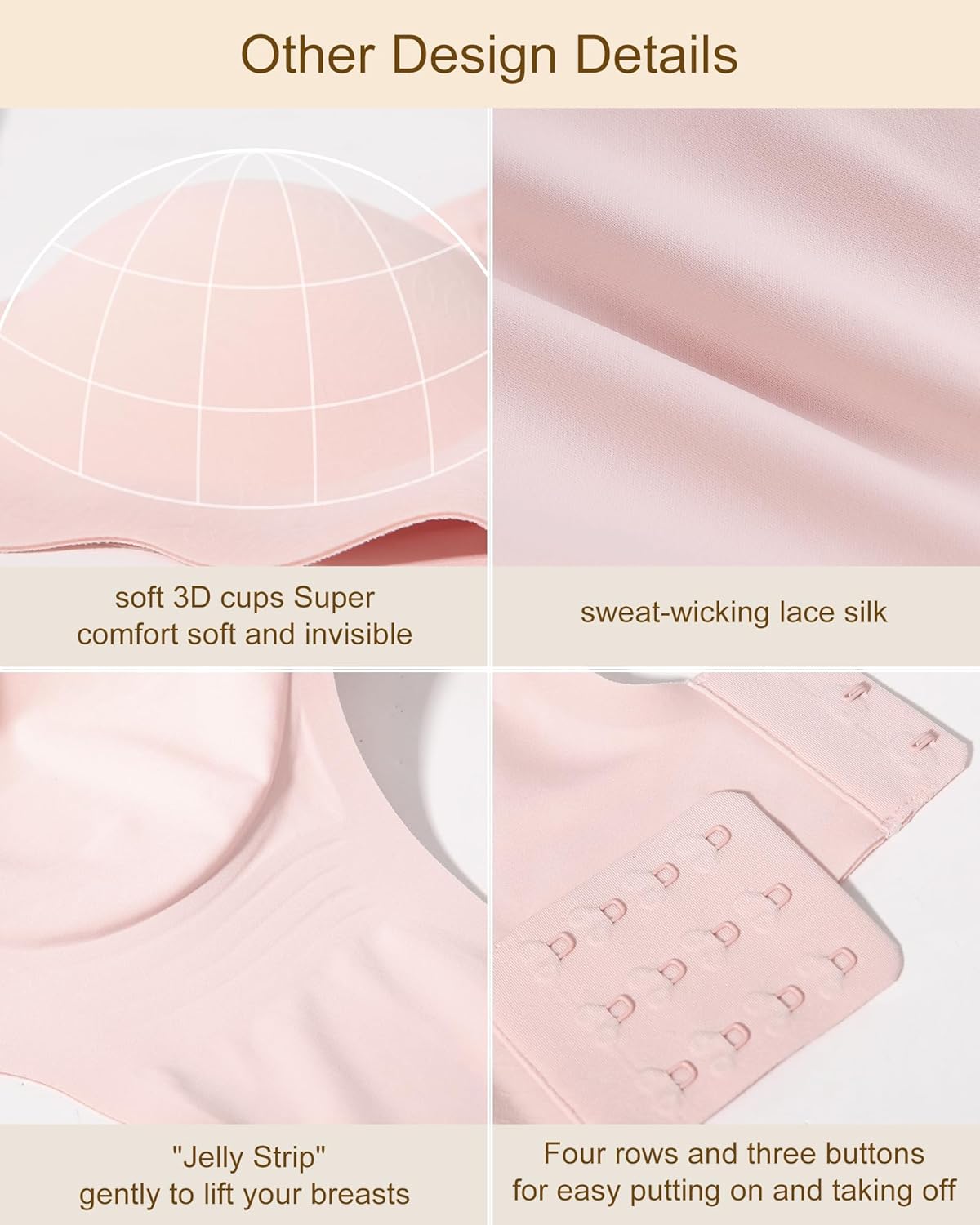 HORISUN Bras for Women No Underwire V Neck Scalloped Wireless Push Up Bra with Soft Support Comfort Seamless Bralettes - Image 5