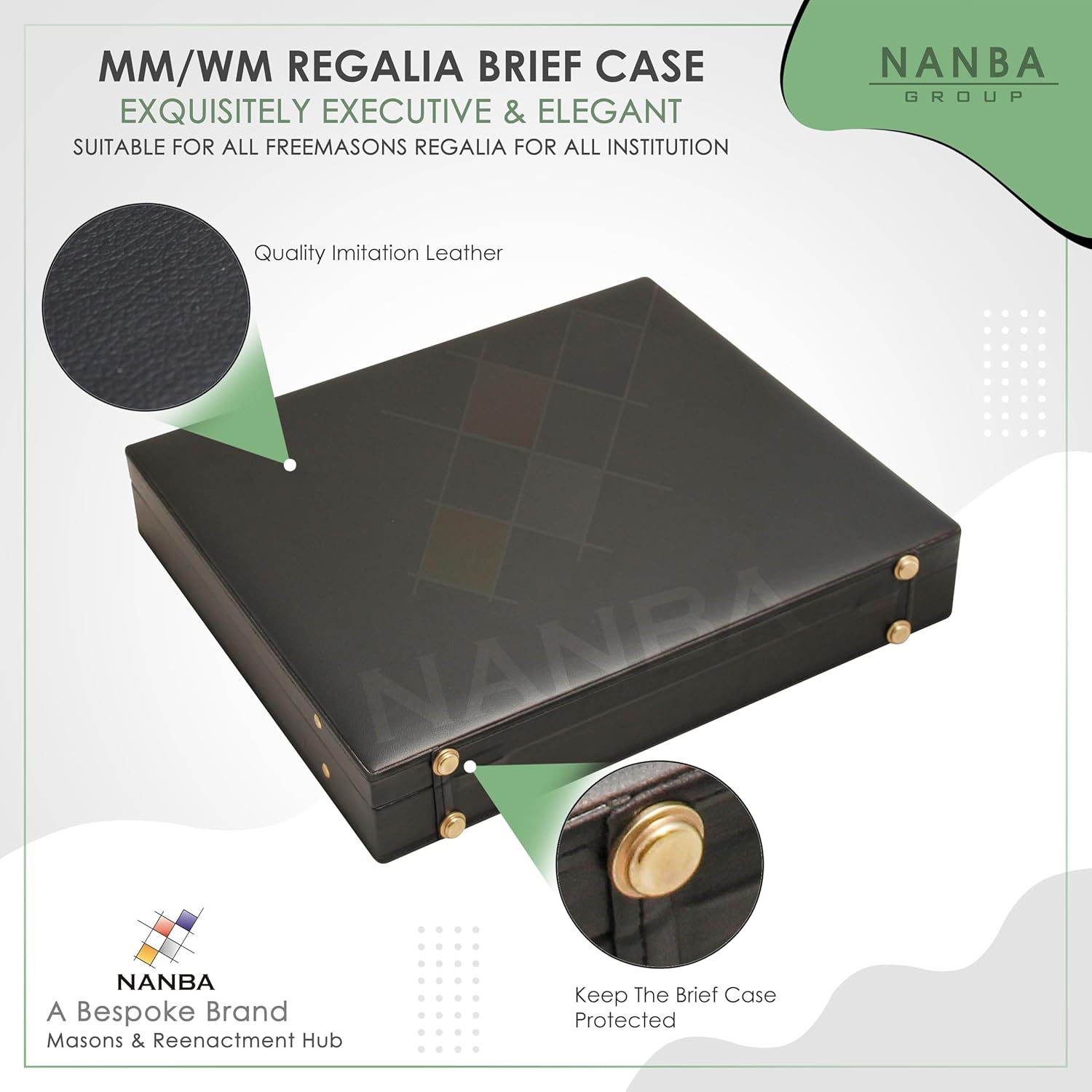 Masonic Regalia Apron Briefcase - Black imitation leather with gold locks in Grand, Half, Provincial & MM/WM