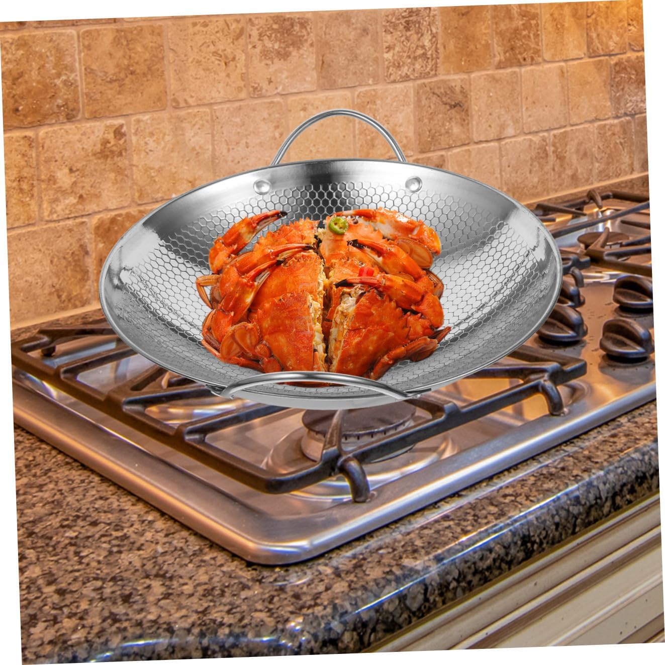 Honeycomb Stainless Steel Cooking Pot 9-inch Mini Bright Surface Double Handle Nonstick Dry Pot for Seafood Cooking Indoor Outdoor Use