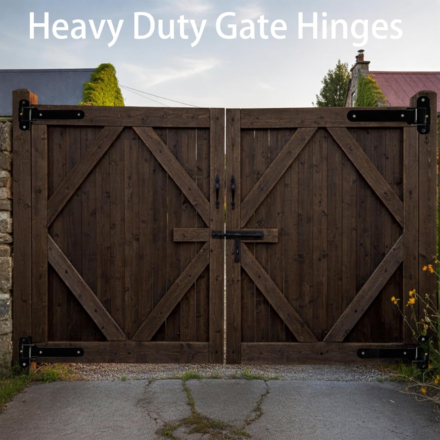 Heavy Duty Gate Hinges, 13'' Black Steel Outdoor Gate Hinges 900 lbs Capacity for Fence & Farm Gates, Rust Resistant Bolt-On or Weld-On Gate Hardware for Garden, Shed & Driveway Doors (2 Pack)
