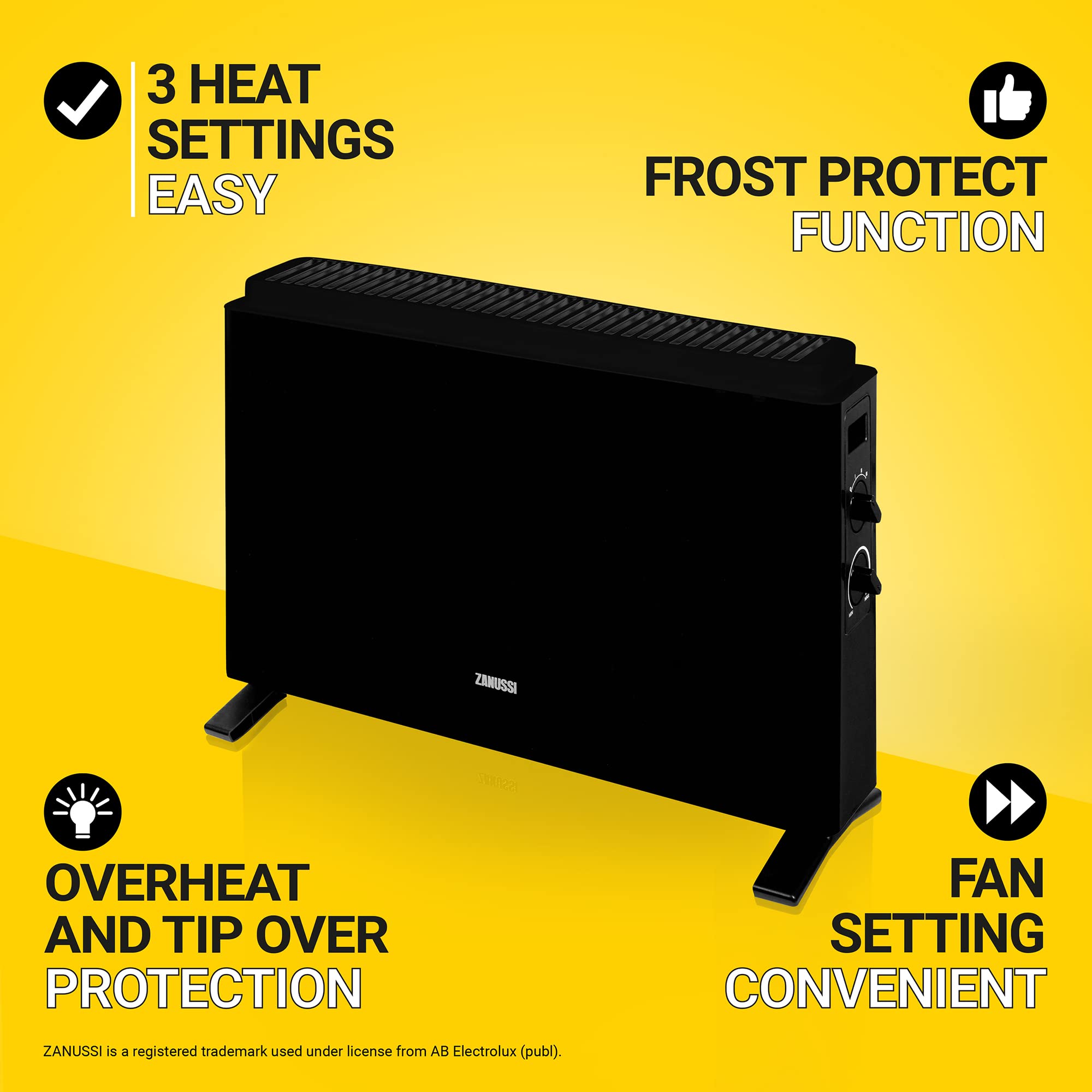 Buy Zanussi 2000W/2KW Electric Radiator Heater Black, Freestanding