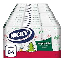 Nicky Happy Life Christmas – Carta Igienica Natalizia, 84 Rotoli da 170 Strappi, a 3 Veli, Apertura Facilitata, 4 Fantasie con Decori Natalizi, Morbida e Resistente, Allegra e Festiva, Carta FSC