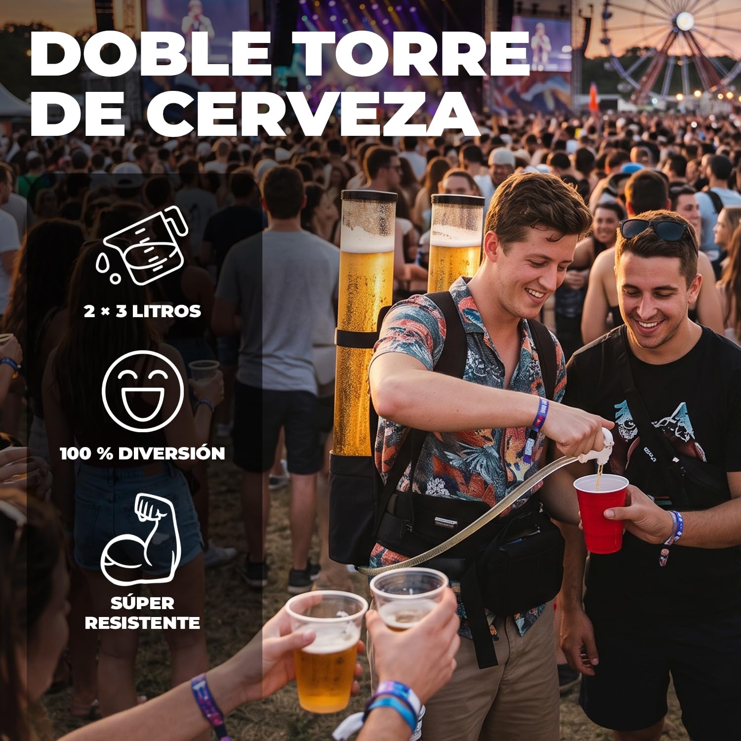Dispensador de Bebidas Duo | Beer Jet Pack |Backpack | 2 tanques de 3L | 2 boquillas de cerveza | Bebidas | Fiesta
