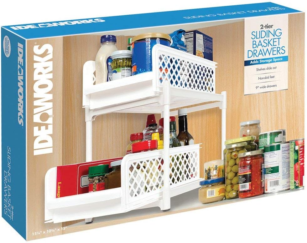 IdeaWorks Slide Out Storage Organizer Basket Drawers, 17 Inch, White