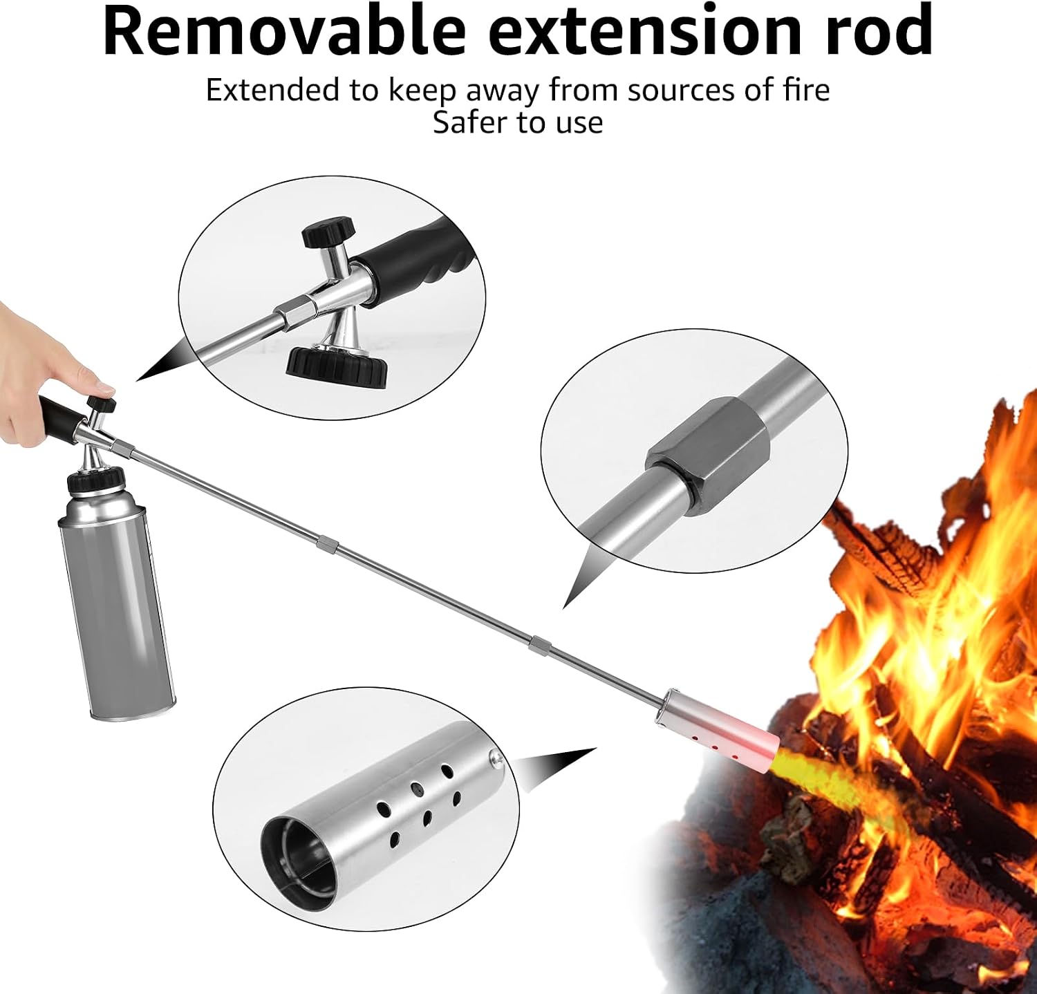 Weed Torch Burner Removable Blow Torch with 2 Poles, Flamethrower with Adjustable Flame and Ergonomic Anti-slip Rubber Handle for Outside Weeding,Roofing,Snow Melting,Charcoal Starter