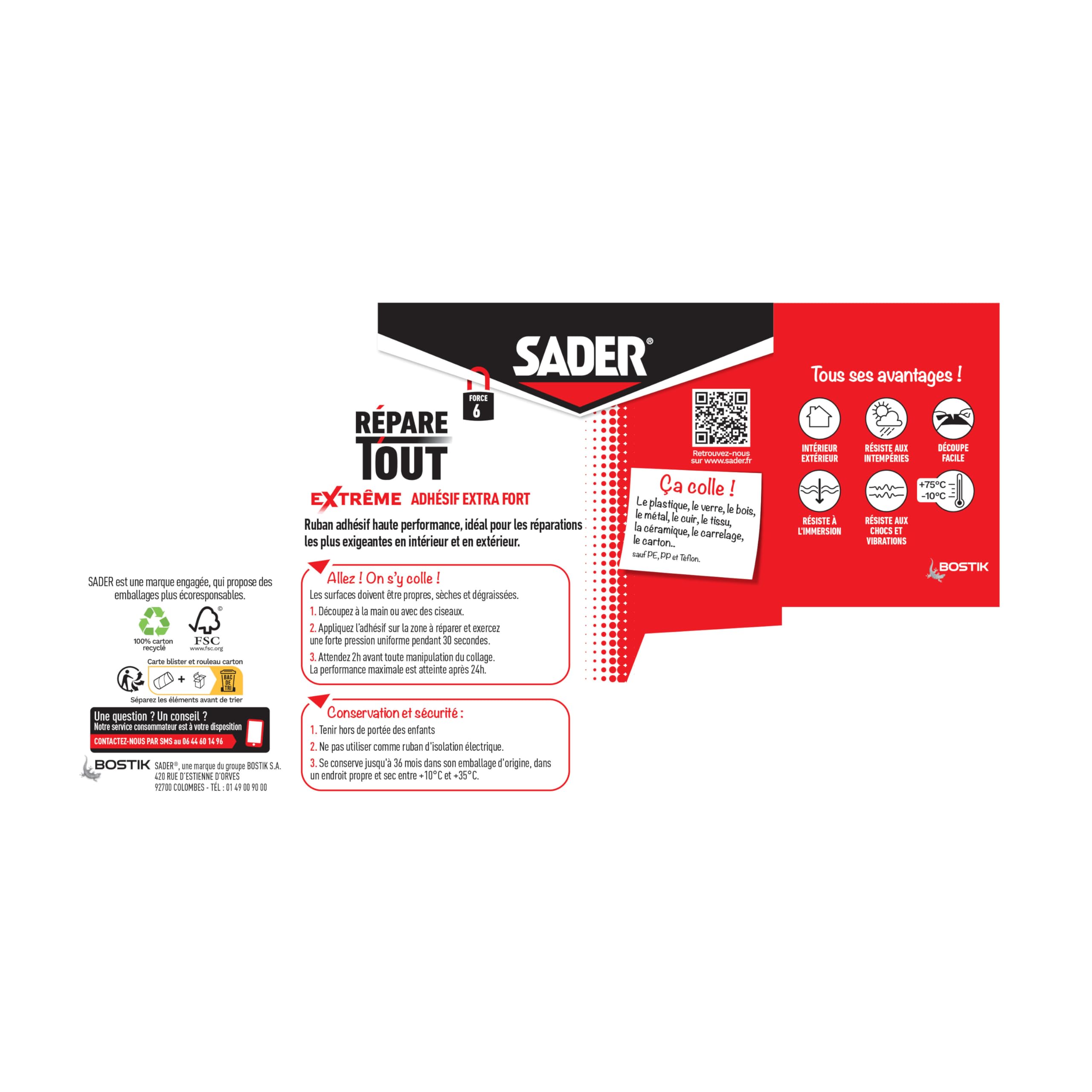 SADER Repare Tout Extrême Noir Adhésif Extra Fort 20m x 50mm