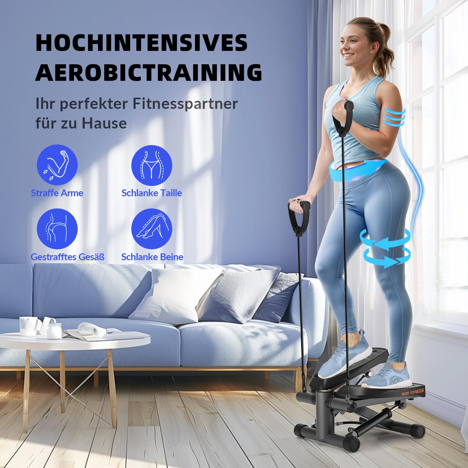 Vannect 2 in 1 Mini Stepper für Zuhause Mit Power Ropes, Up-Down Swing Mit Smart-Display, Hometrainer für Anfänger & Fortgeschrittene, Bis zu 150 KG