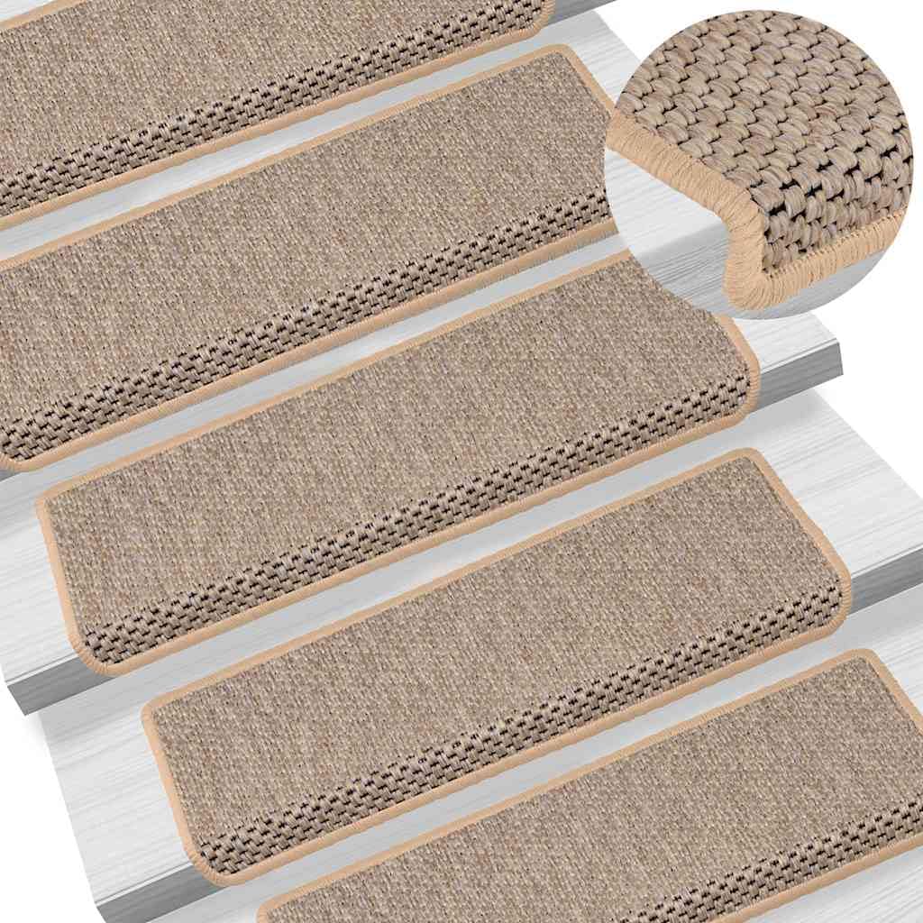 vidaXL Tapis d'Escalier Autocollants 15 pcs, Protections d'Escalier Antidérapantes, Moquettes de Marches Insonorisantes, 65x21x4 cm Beige Clair