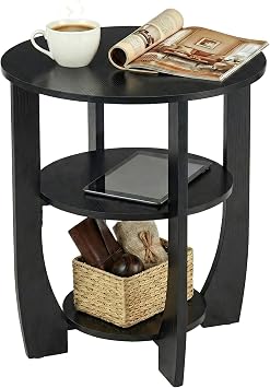 Round Side Table, Black, Modern Style | 3-Tier End Table with Storage, 19.7 inch, Nightstand for Bedroom Living Room, For Couch, Sofa, Recliner, Small Space