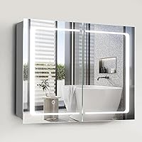 Vista 1 de Movo Botiquín iluminado con espejo para baño, 24 x 32 pulgadas de montaje en superficie con espejo y luz LED, gabinete de baño con puertas dobles