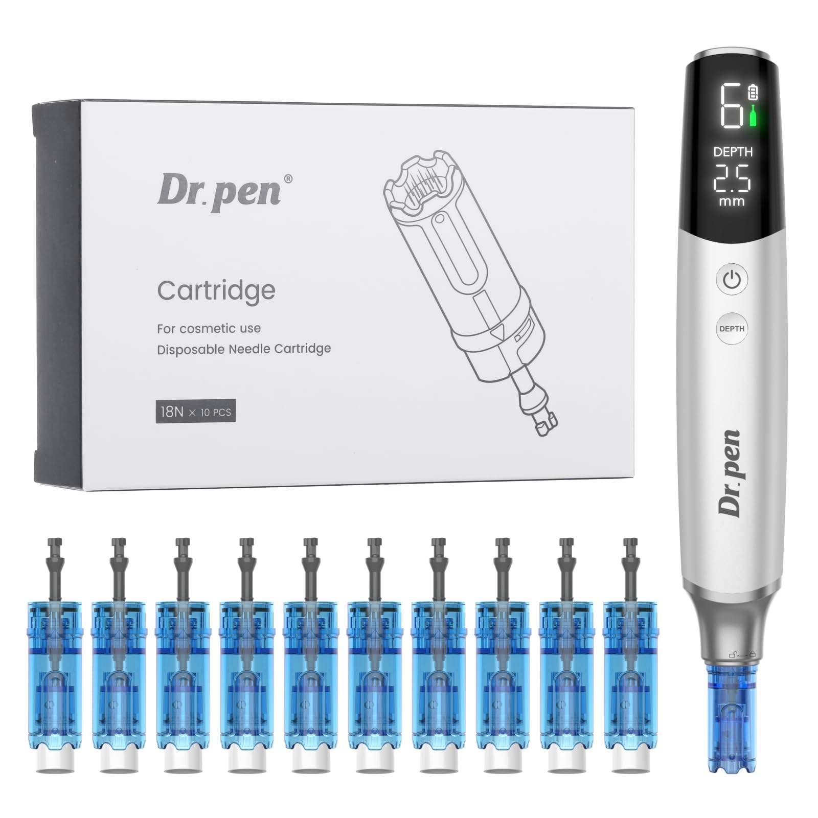 Dr. Pen M9 10 Pezzi Cartucce 18 Pins, Cartucce Monouso di Ricambio per Penna Microneedling-per la Cura Della Pelle e Dei Capelli | Chip originale M9 | 18 pin per occhi/labbra/pelle sensibile, ideale per principianti, idrata e attenua le linee sottili