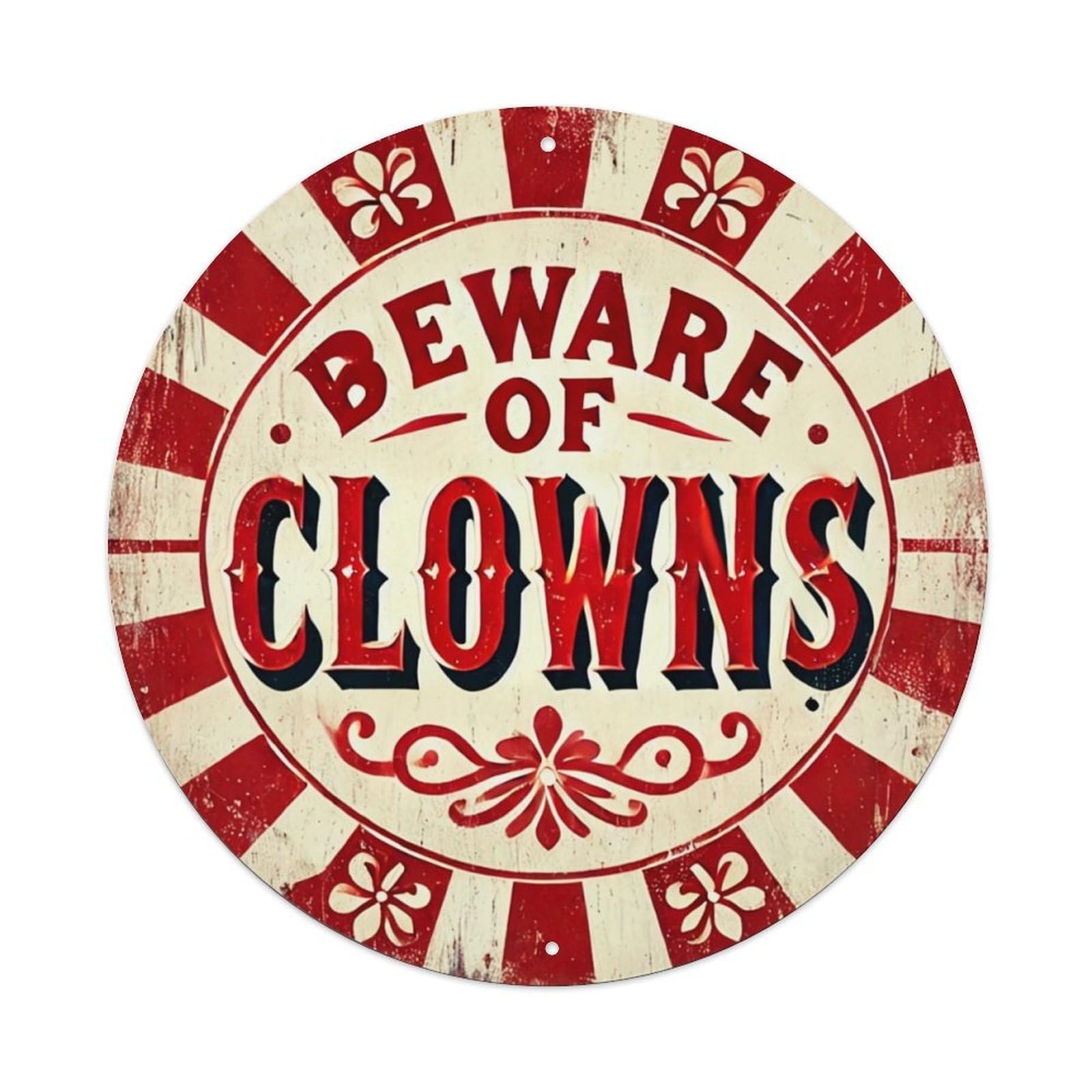 Beware Of Clowns Vintage Sign Tin Sign Metal Poster Vintage Metal Signs for Home Man Cave Bar Cafe Kitchen laundry room Wall Decorations 8x8 inches