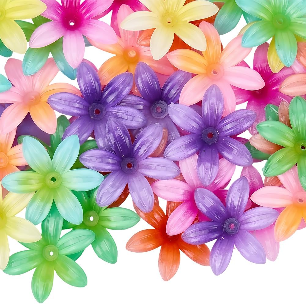 SUNNYCLUE 1 Box 60pcs Plumeria Flower Beads Summer Flower Beads Acrylic Plastic Ocean Hawaii Floral Blossom Plumeria Loose Spacers Bulk for Jewelry Making Supplies Women Summer Party DIY Gifts Crafts - Image 7