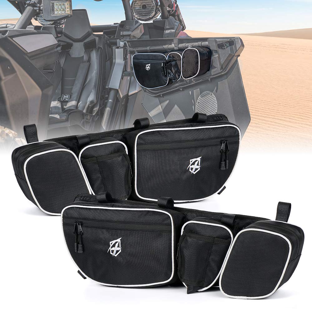Xprite UTV Front Side Door Storage Bags for 2017, 2018, 2019, 2020 Can-Am Maverick X3 Max XRS XDS Turbo R, Off-road Multi-Purpose Organizer Pocket w/Cup, Phone Holder &amp; Removable Knee Pad - White