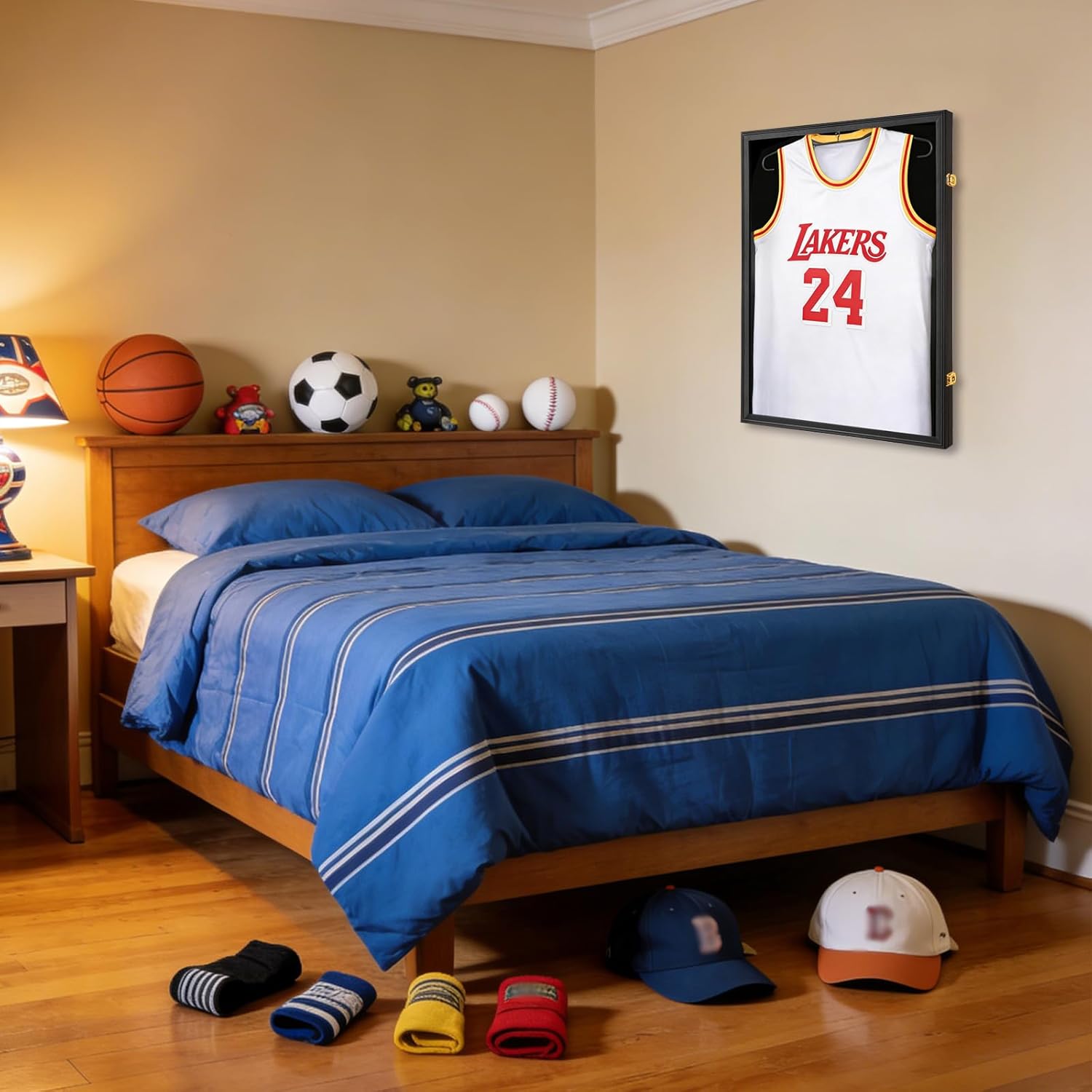 Jersey Frame Display Case 3 Pack for Wall ,Large Lockable T-Shirt Shadow Box with Clear UV Protection Acrylic & Hangers for Football Basketball Baseball Soccer Hockey, Matte Black