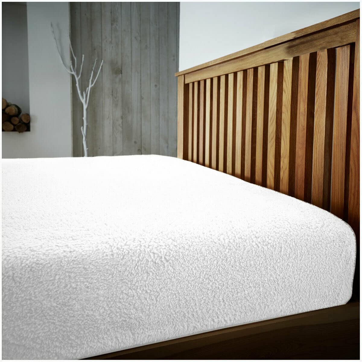 Teddy Fitted Sheet Bed Mattress Cover Extra Deep 25 cm Soft Warm Fleece Bedding (White, Single Fitted Sheet)